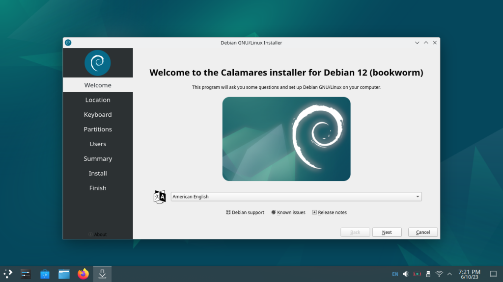 Cuplikan layar dari installer Calamares